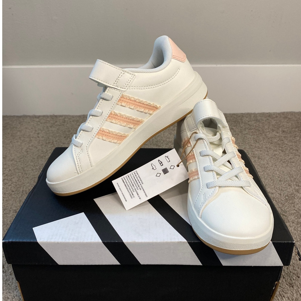 New Adidas Kids Grand Court 3.0 White Pink Gum Sneakers Size 11